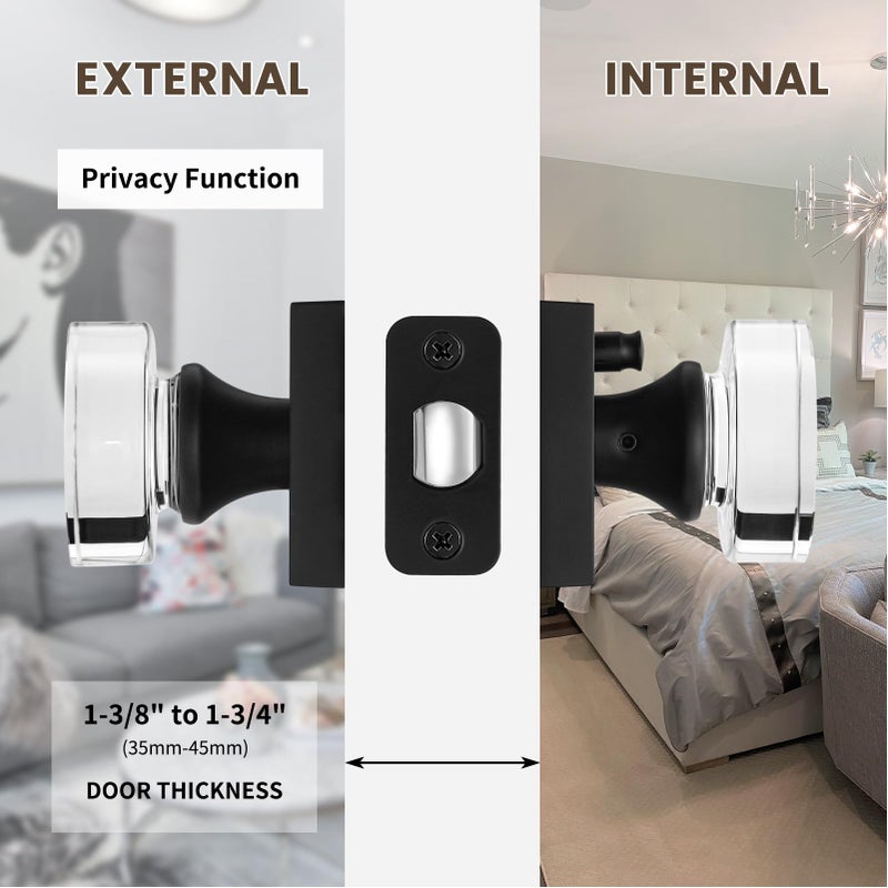 naubea Matte Black Door Knob Glass Door Knobs Interior Privacy Door Knobs with Lock for Bedroom and Bathroom Vintage Crystal Door Knobs - Image 4